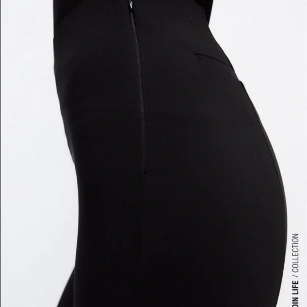 NWOT Zara Women's extra long high rise black slit flare leggings, Size S - Picture 5 of 12